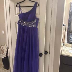 Blondie Nites by Stacy Skylar Purple One-Shoulder Tulle Maxi Gown